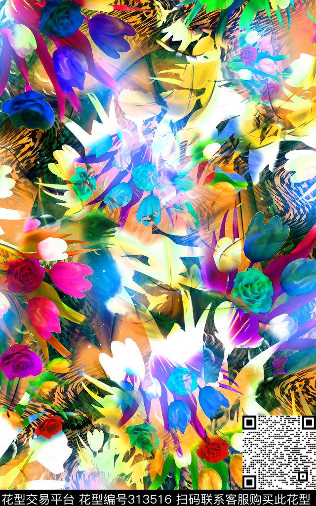 花卉数码印花华亿平台下载（图片编号: 313516） - 瓦栏（Walan）