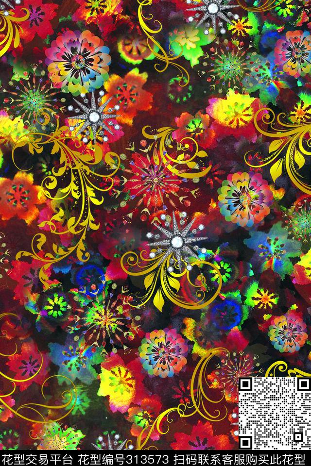 民族风宝石珠宝数码印花华亿平台下载（图片编号: 313573） - 瓦栏（Walan）