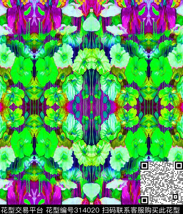民族风花卉组合叶子数码印花华亿平台下载（图片编号: 314020） - 瓦栏（Walan）