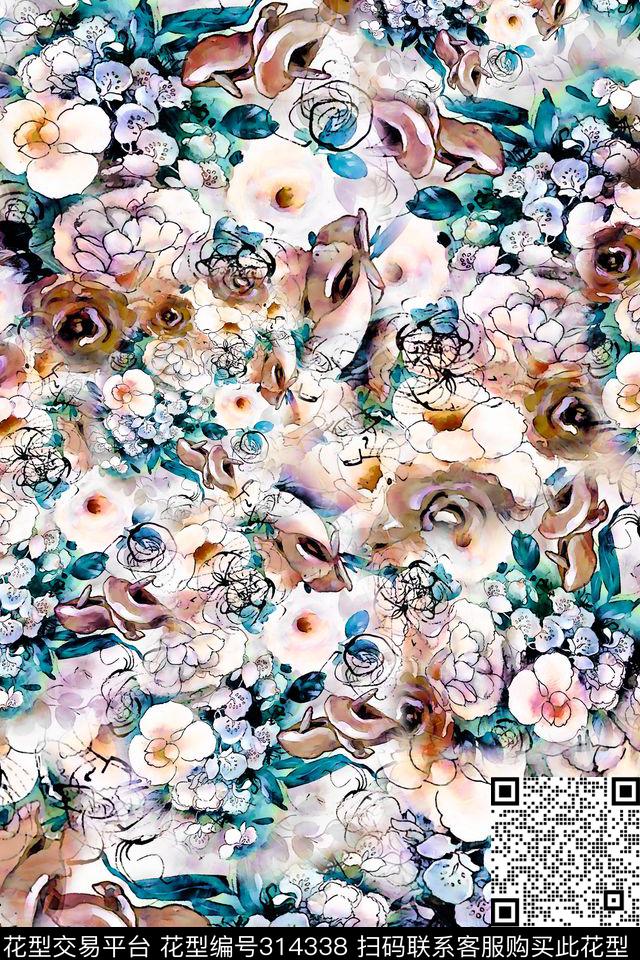 花卉数码印花华亿平台下载（图片编号: 314338） - 瓦栏（Walan）