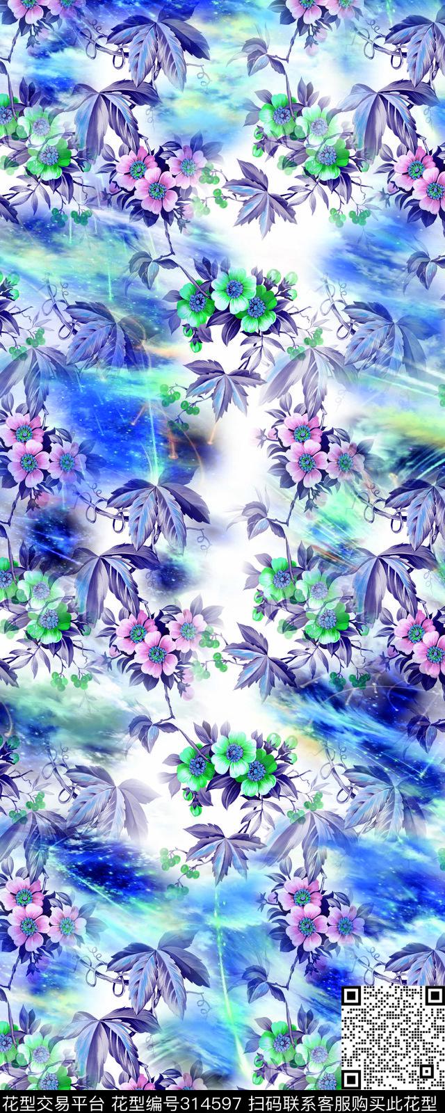 面料花星空花卉传统印花华亿平台下载（图片编号: 314597） - 瓦栏（Walan）
