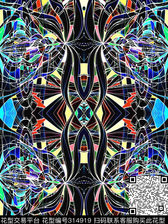 抽象笔触线条数码印花华亿平台下载（图片编号: 314919） - 瓦栏（Walan）