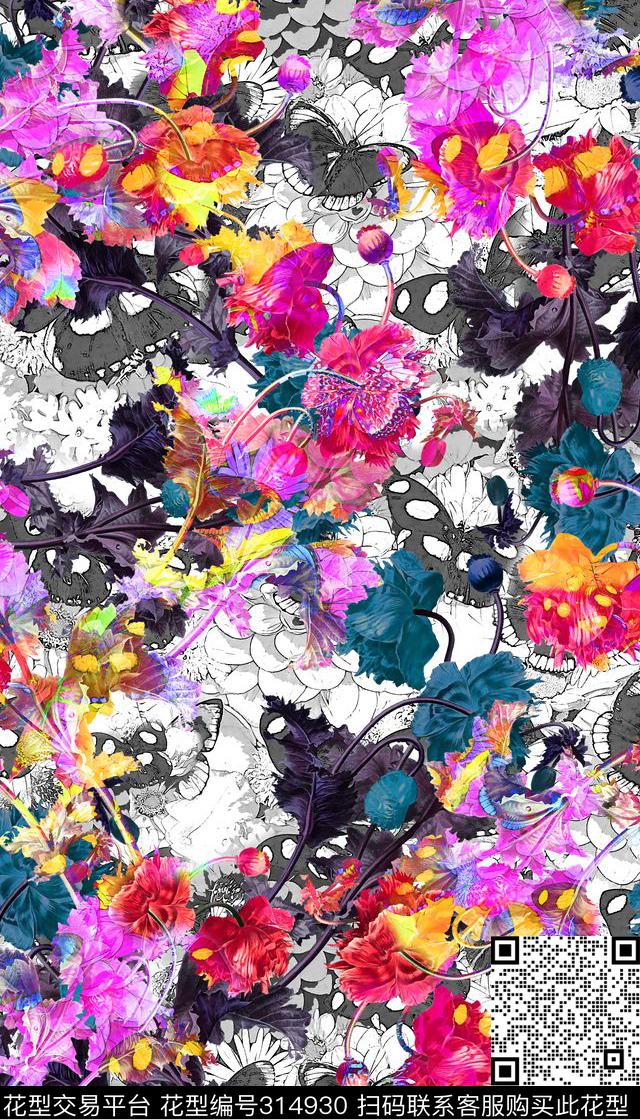花卉数码印花华亿平台下载（图片编号: 314930） - 瓦栏（Walan）