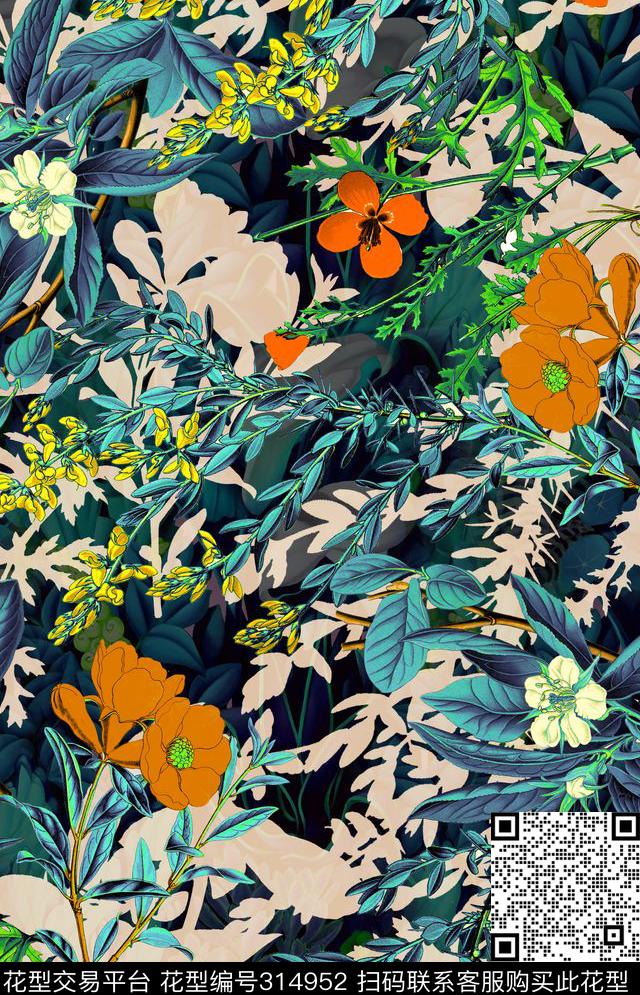 花卉数码印花华亿平台下载（图片编号: 314952） - 瓦栏（Walan）