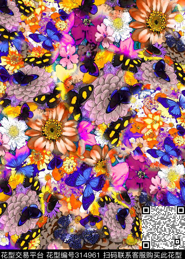 花卉数码印花华亿平台下载（图片编号: 314961） - 瓦栏（Walan）