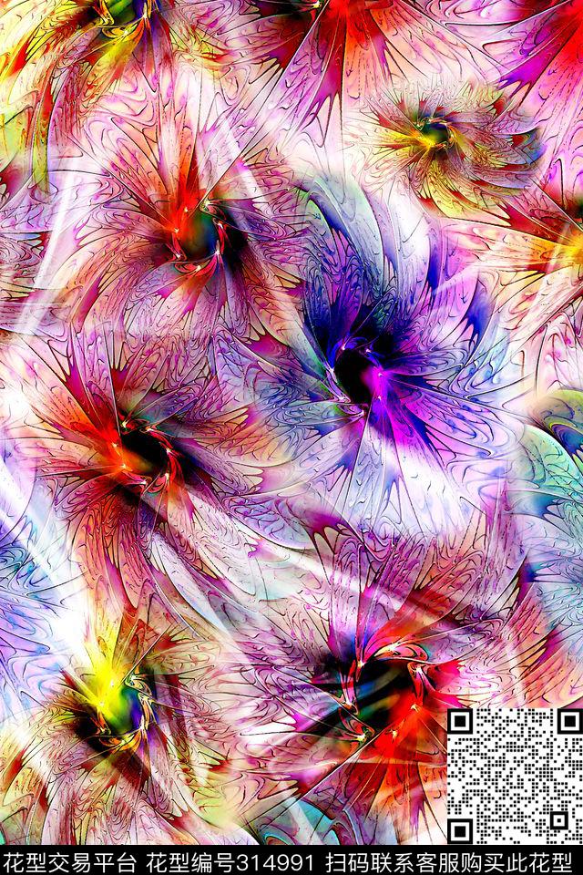 花卉数码印花华亿平台下载（图片编号: 314991） - 瓦栏（Walan）