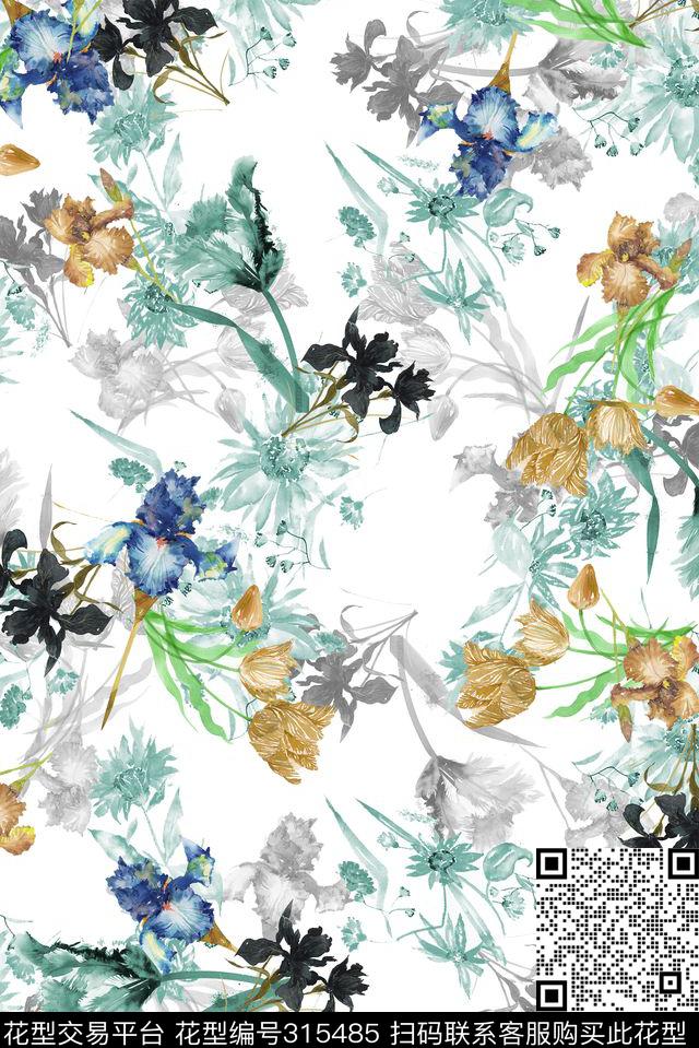 花卉组合数码印花华亿平台下载（图片编号: 315485） - 瓦栏（Walan）
