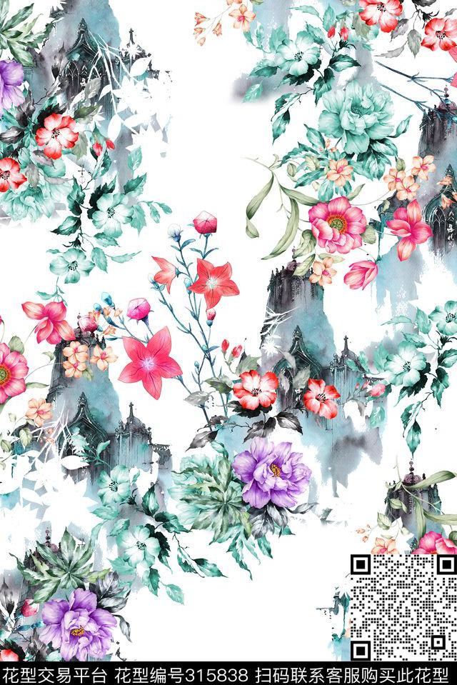 花卉组合数码印花华亿平台下载（图片编号: 315838） - 瓦栏（Walan）