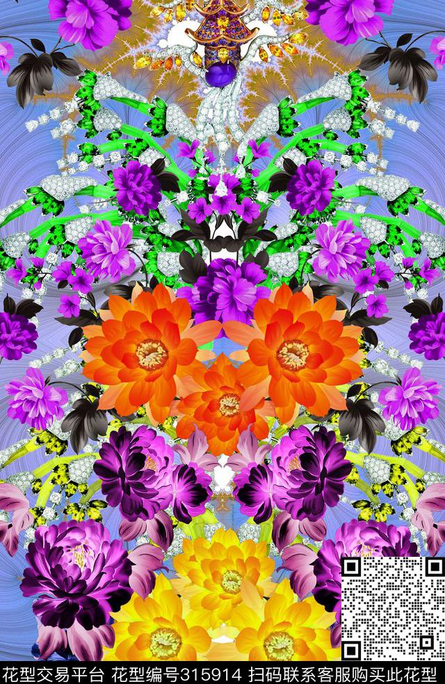 花卉珠宝定位数码印花华亿平台下载（图片编号: 315914） - 瓦栏（Walan）