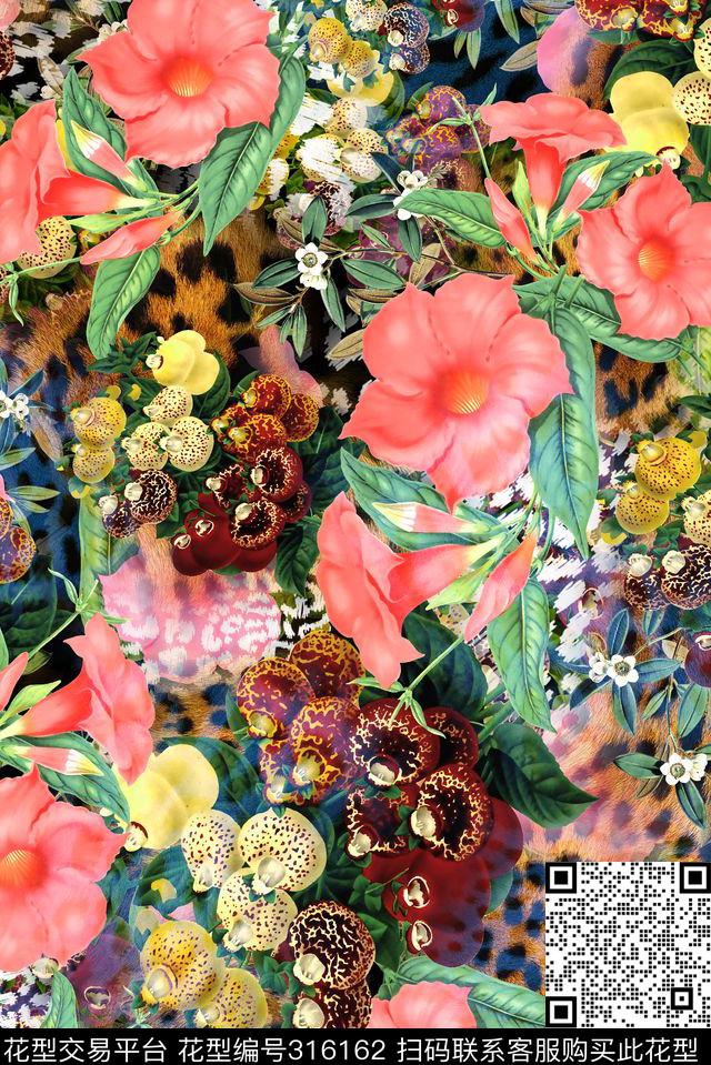花卉花卉组合数码印花华亿平台下载（图片编号: 316162） - 瓦栏（Walan）