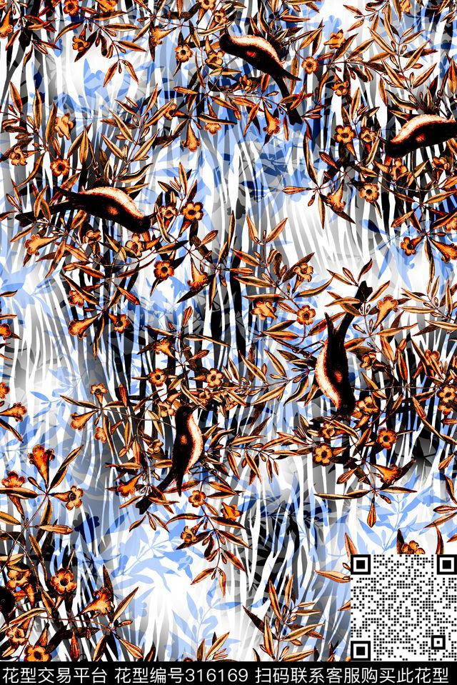 花卉花卉组合动物数码印花华亿平台下载（图片编号: 316169） - 瓦栏（Walan）