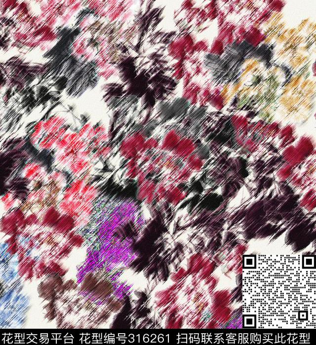 花卉水墨风风景景观数码印花华亿平台下载（图片编号: 316261） - 瓦栏（Walan）