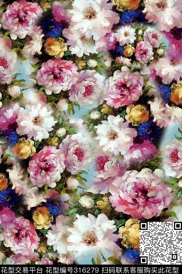 油画花卉女装数码印花华亿平台下载（图片编号: 316279） - 瓦栏（Walan）