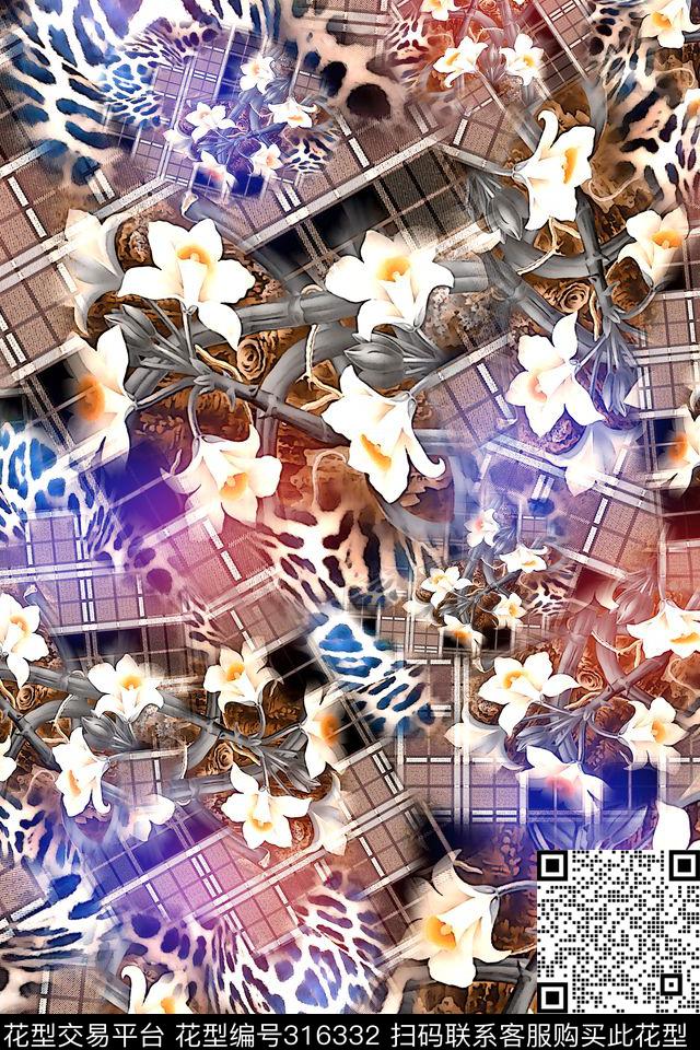 花卉花卉组合数码印花华亿平台下载（图片编号: 316332） - 瓦栏（Walan）