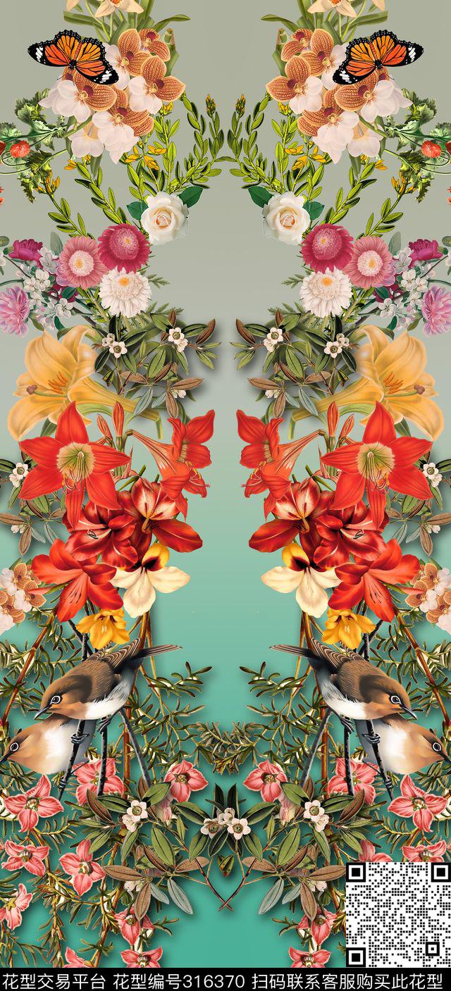 花卉定位花卉组合数码印花华亿平台下载（图片编号: 316370） - 瓦栏（Walan）