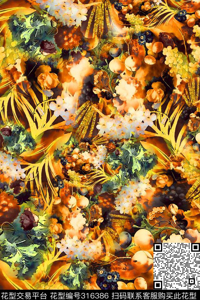 数码★花卉图案数码印花华亿平台下载（图片编号: 316386） - 瓦栏（Walan）