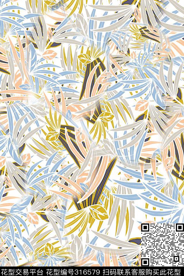 热带棕榈叶小清新传统印花华亿平台下载（图片编号: 316579） - 瓦栏（Walan）