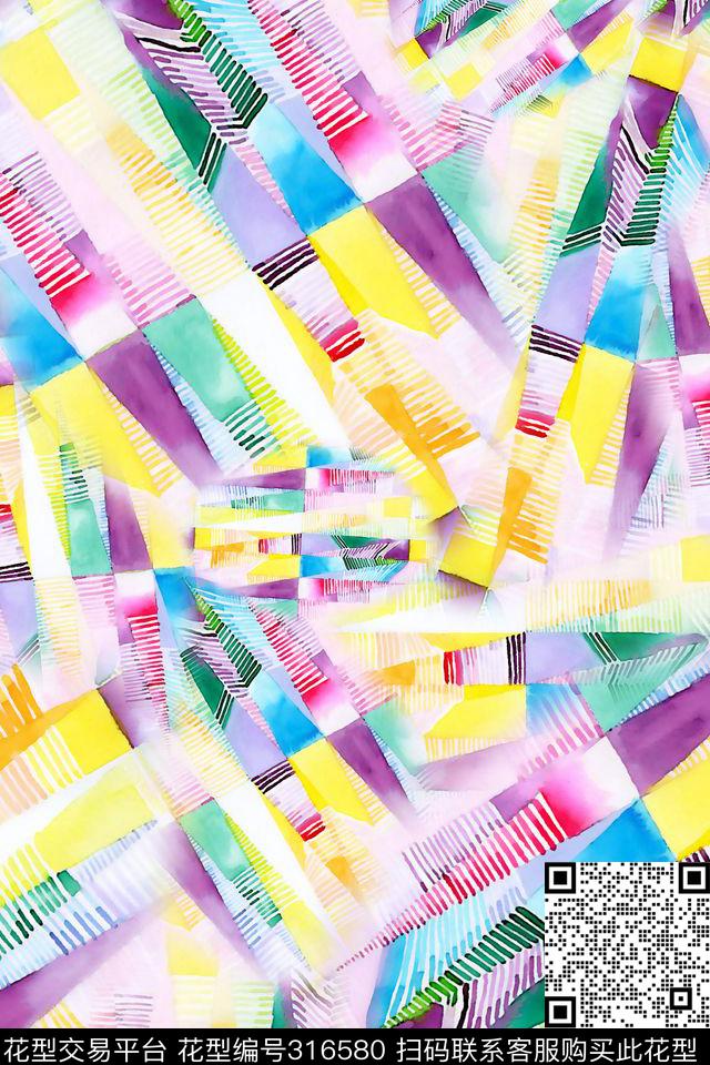几何色块抽象数码印花华亿平台下载（图片编号: 316580） - 瓦栏（Walan）