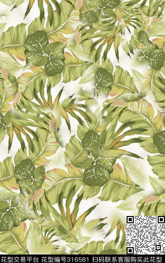 热带棕榈叶叶子数码印花华亿平台下载（图片编号: 316581） - 瓦栏（Walan）