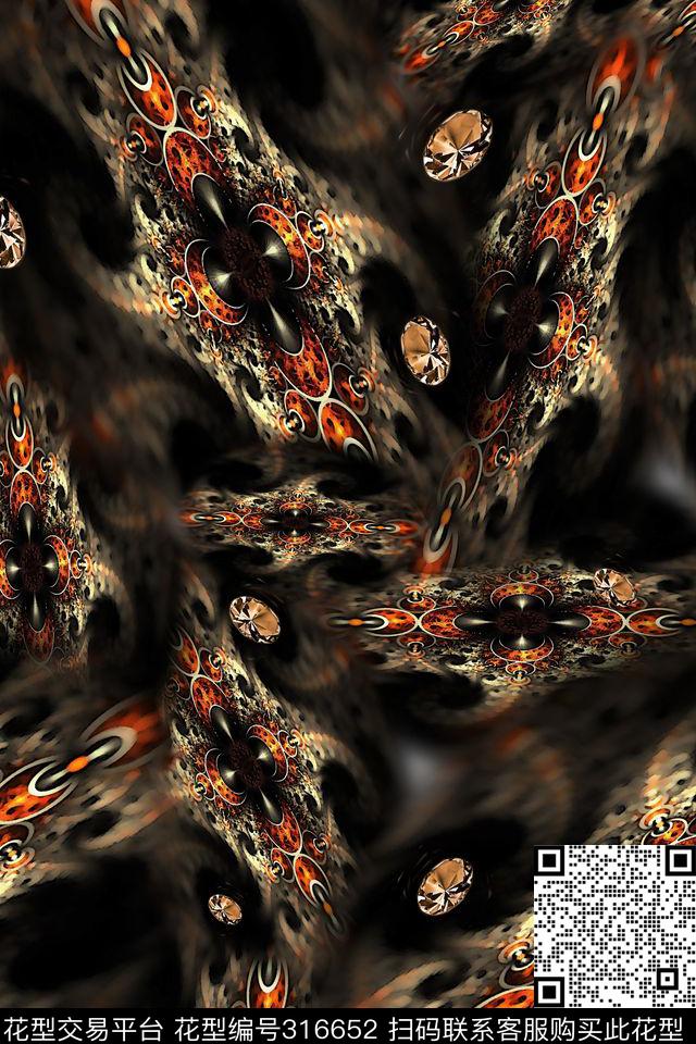 抽象珠宝女装数码印花华亿平台下载（图片编号: 316652） - 瓦栏（Walan）