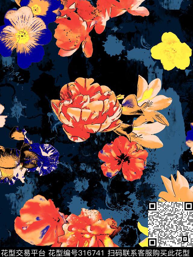传统★花朵图案数码印花华亿平台下载（图片编号: 316741） - 瓦栏（Walan）