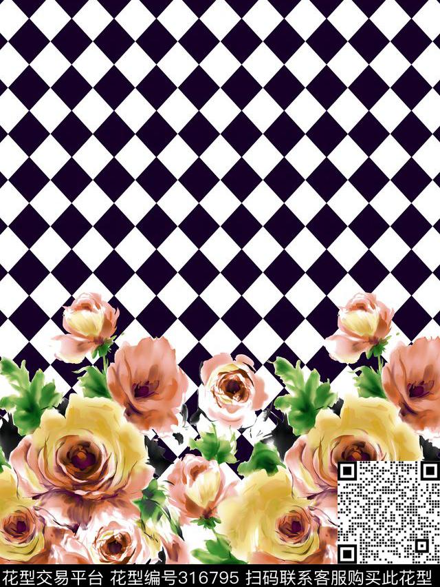 花卉花卉格子格子传统印花华亿平台下载（图片编号: 316795） - 瓦栏（Walan）