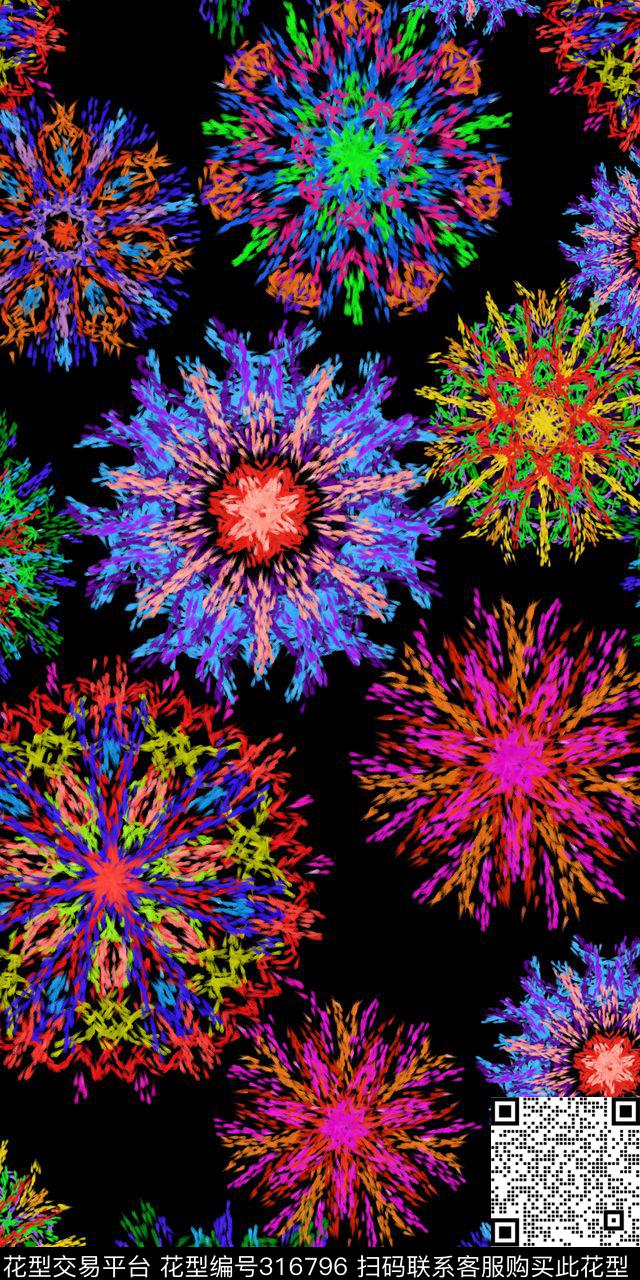 烟花手绘民族风数码印花华亿平台下载（图片编号: 316796） - 瓦栏（Walan）