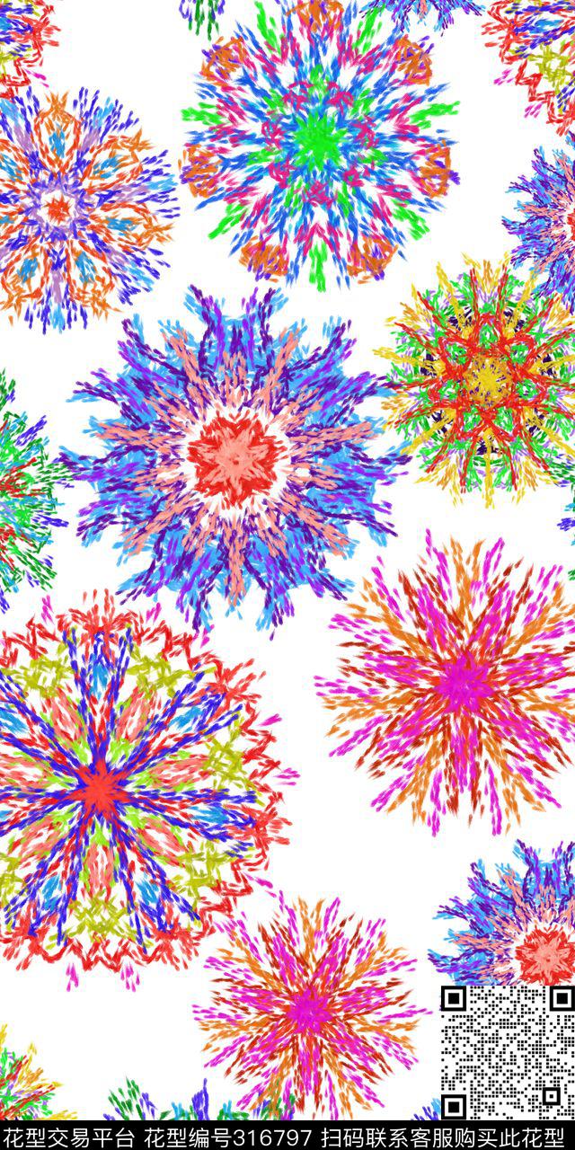 烟花手绘民族风数码印花华亿平台下载（图片编号: 316797） - 瓦栏（Walan）