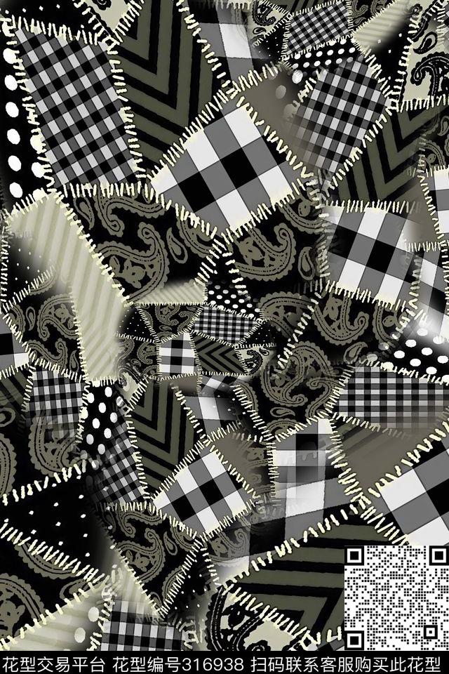 几何抽象格子传统印花华亿平台下载（图片编号: 316938） - 瓦栏（Walan）