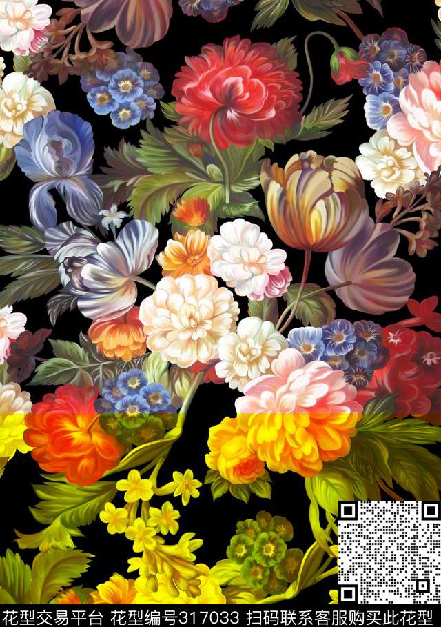 花卉风景景观水墨风数码印花华亿平台下载（图片编号: 317033） - 瓦栏（Walan）