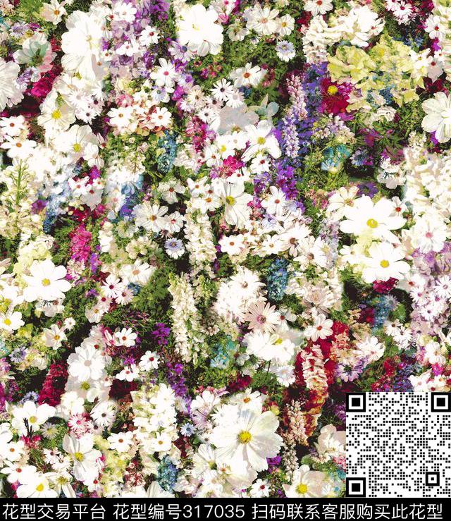 花卉水墨风风景景观数码印花华亿平台下载（图片编号: 317035） - 瓦栏（Walan）