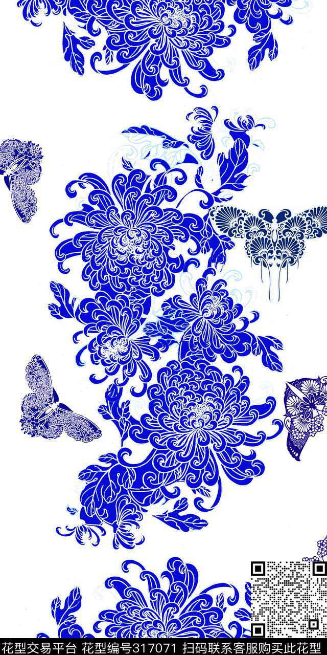 青花瓷花卉传统印花华亿平台下载（图片编号: 317071） - 瓦栏（Walan）