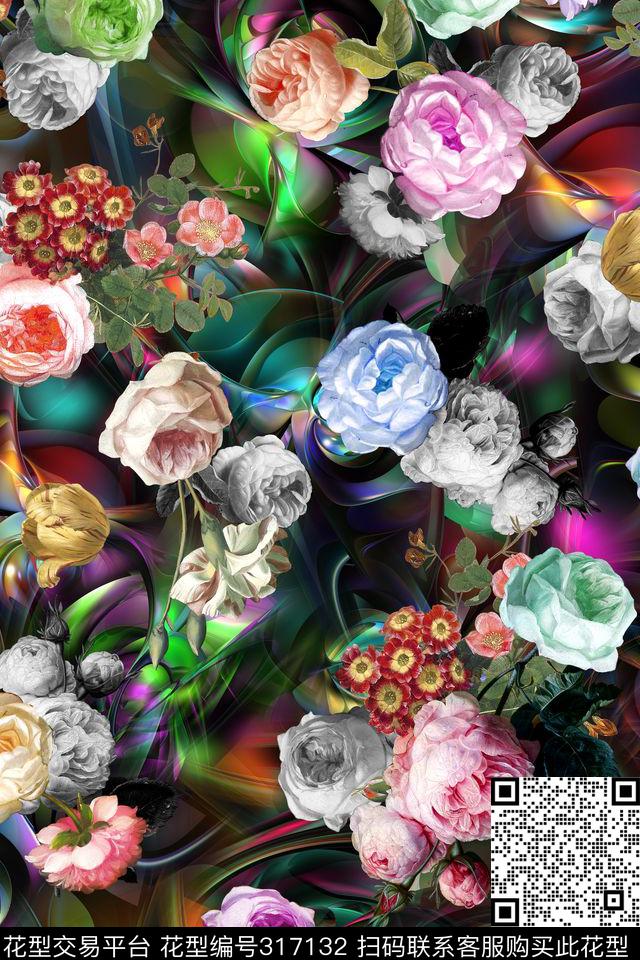 花卉数码印花华亿平台下载（图片编号: 317132） - 瓦栏（Walan）