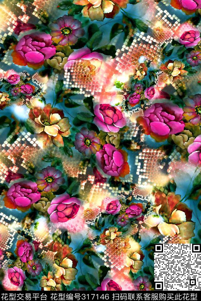 数码★花卉图案数码印花华亿平台下载（图片编号: 317146） - 瓦栏（Walan）