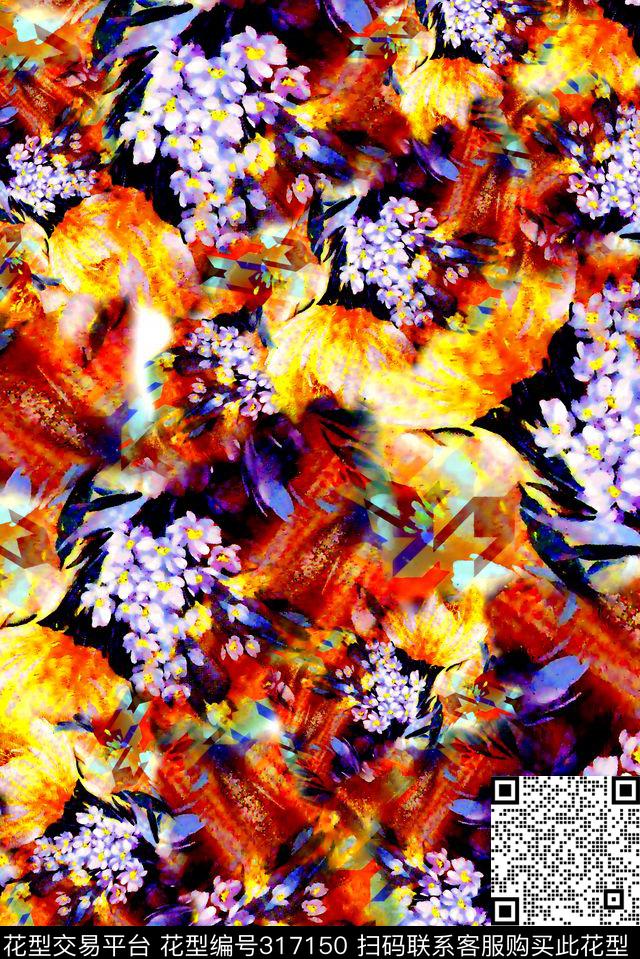 数码★花卉图案数码印花华亿平台下载（图片编号: 317150） - 瓦栏（Walan）