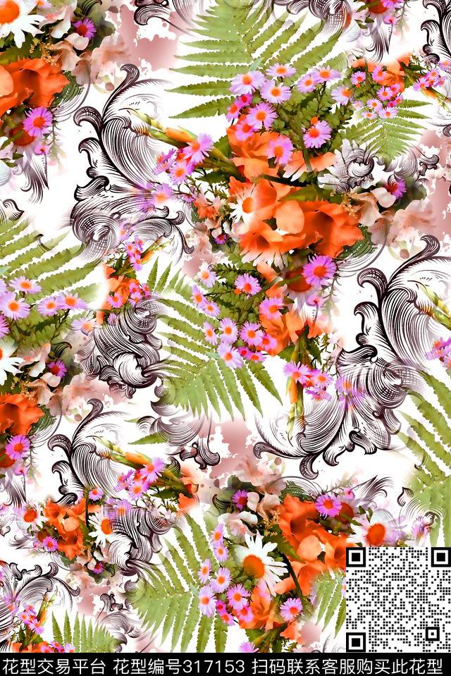 数码★花卉图案数码印花华亿平台下载（图片编号: 317153） - 瓦栏（Walan）