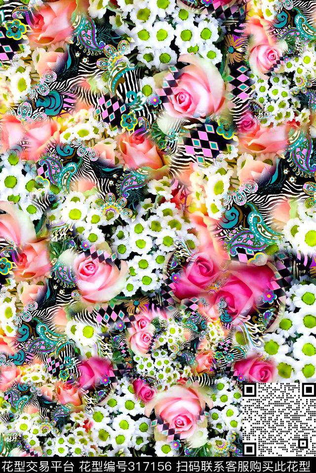 数码★花卉图案数码印花华亿平台下载（图片编号: 317156） - 瓦栏（Walan）