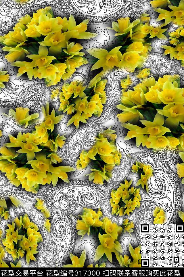 数码★花卉图案数码印花华亿平台下载（图片编号: 317300） - 瓦栏（Walan）