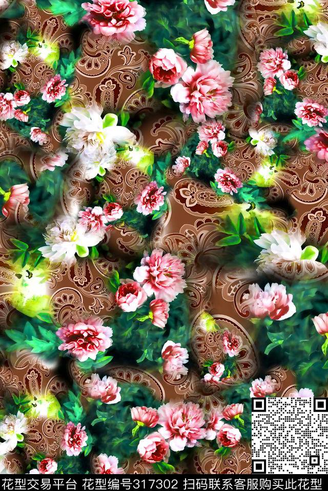 数码★花卉图案数码印花华亿平台下载（图片编号: 317302） - 瓦栏（Walan）