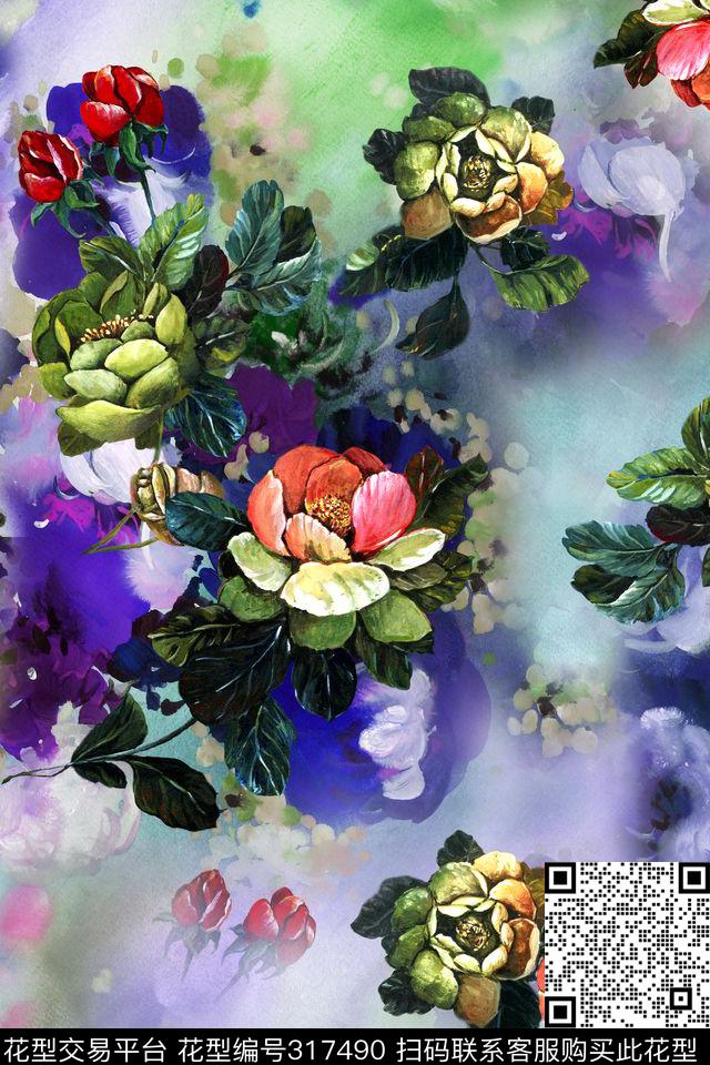 花卉数码印花华亿平台下载（图片编号: 317490） - 瓦栏（Walan）
