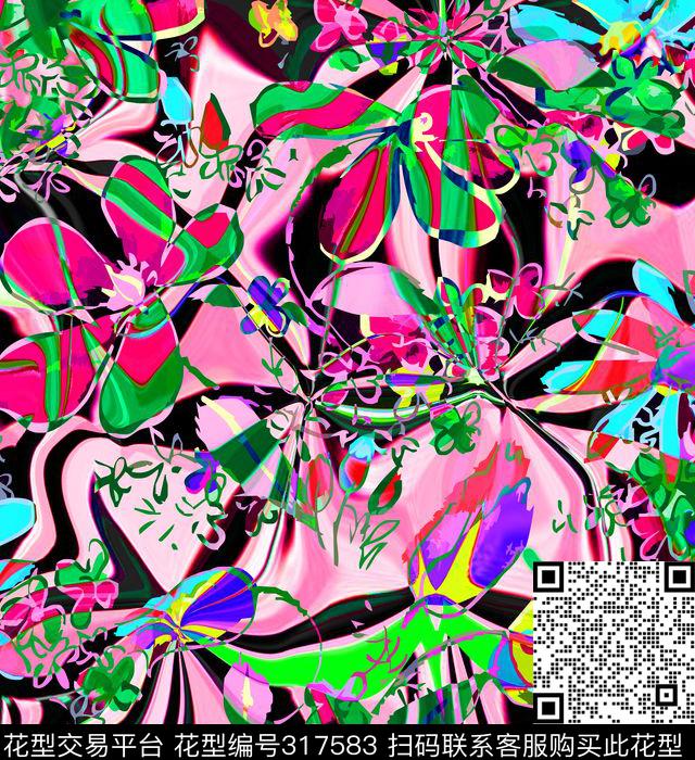 抽象花卉抽象机理传统印花华亿平台下载（图片编号: 317583） - 瓦栏（Walan）