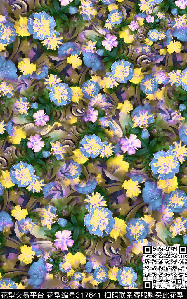 数码★花卉图案数码印花华亿平台下载（图片编号: 317641） - 瓦栏（Walan）