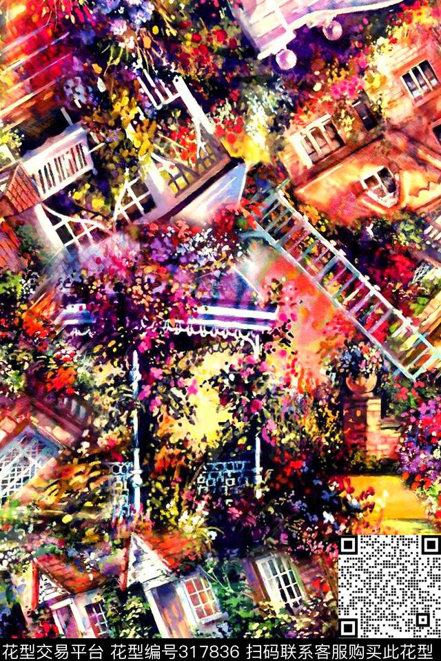 花卉油画数码印花华亿平台下载（图片编号: 317836） - 瓦栏（Walan）