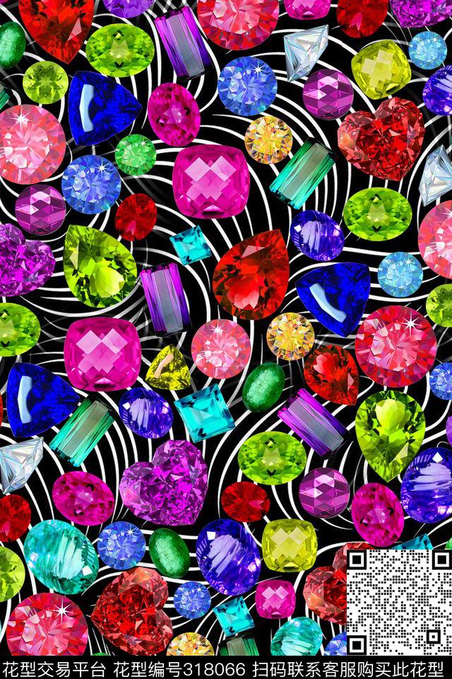 宝石珠宝螺旋纹数码印花华亿平台下载（图片编号: 318066） - 瓦栏（Walan）