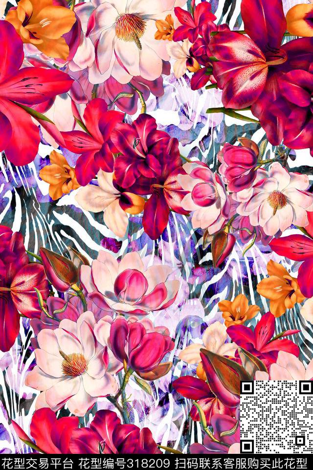 花卉花卉组合数码印花华亿平台下载（图片编号: 318209） - 瓦栏（Walan）