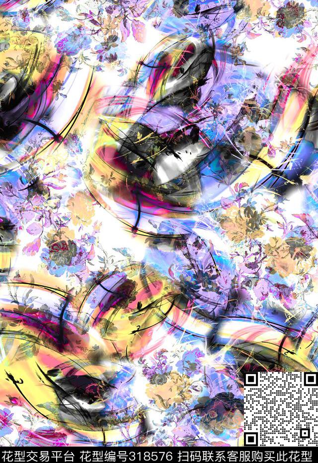 数码★花卉图案数码印花华亿平台下载（图片编号: 318576） - 瓦栏（Walan）