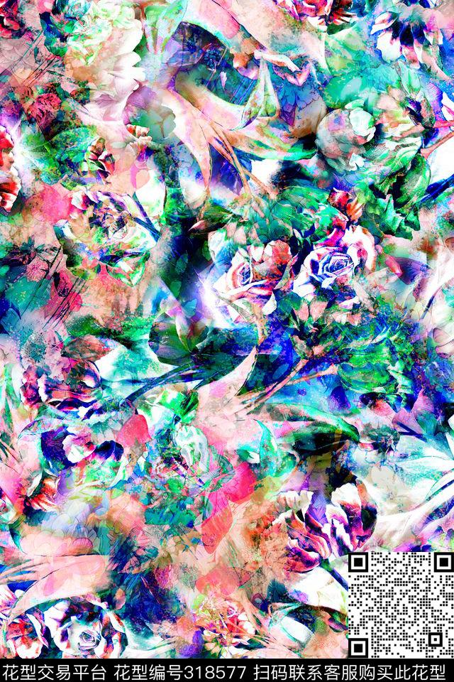 数码★花卉图案数码印花华亿平台下载（图片编号: 318577） - 瓦栏（Walan）