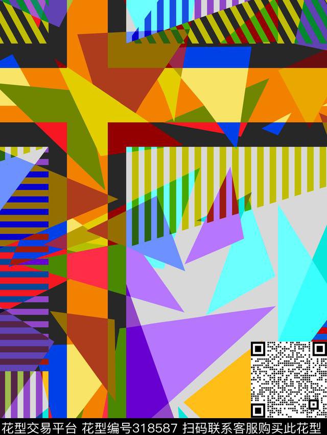 抽象几何条纹色块传统印花华亿平台下载（图片编号: 318587） - 瓦栏（Walan）