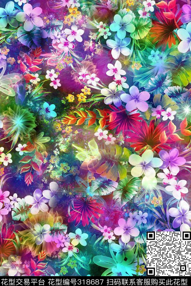 花卉数码印花华亿平台下载（图片编号: 318687） - 瓦栏（Walan）