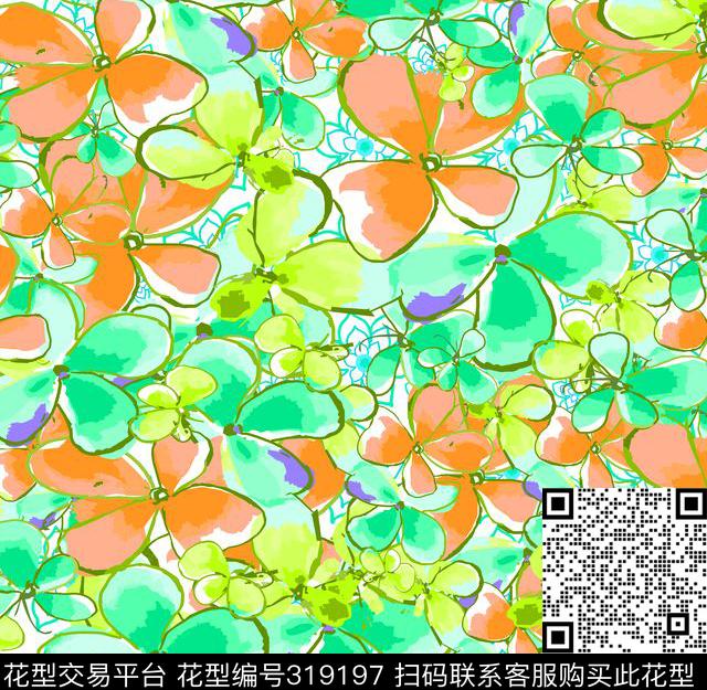 水彩花卉花卉色块传统印花华亿平台下载（图片编号: 319197） - 瓦栏（Walan）